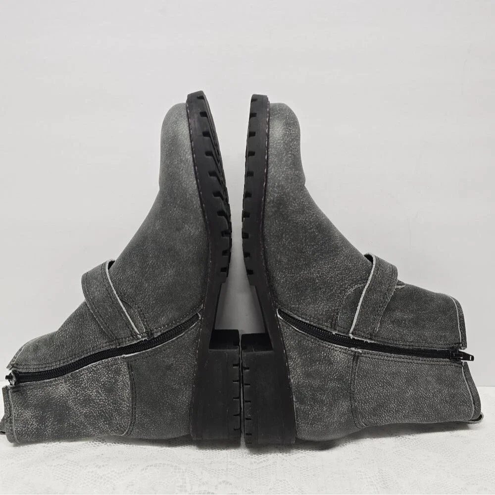 Lucky Brand Kenadie Charcoal Grey Genuine Leather Moto Boots Womens Size 9.5